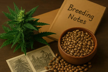 Cannabispflanze mit Samen und historischen Illustrationen zur Cannabis Geschichte